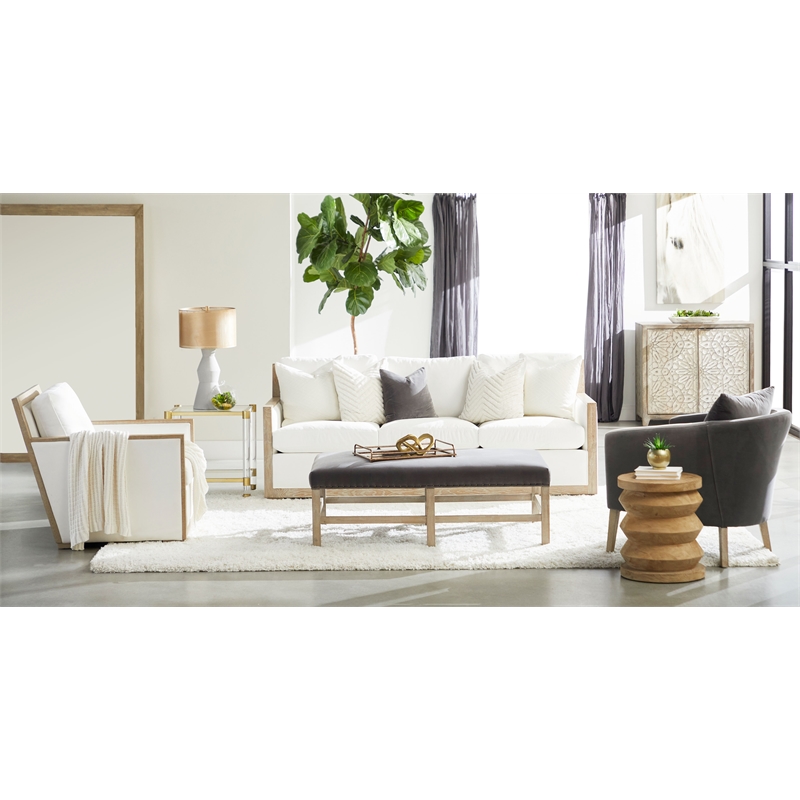 Pemberly Row Full-Length Acacia Wood Floor Mirror in Natural Gray