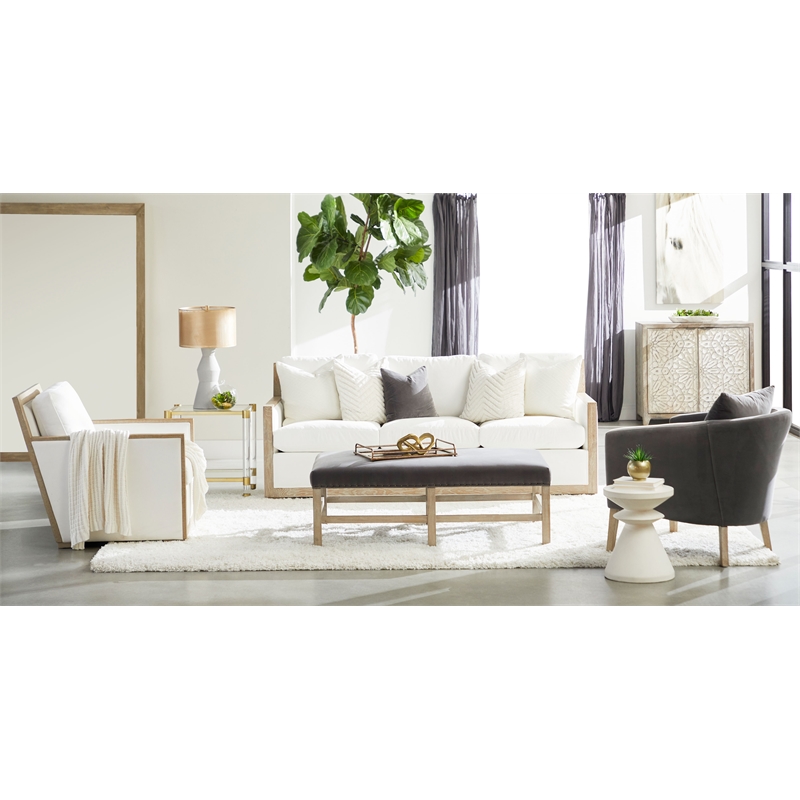 Pemberly Row Full-Length Acacia Wood Floor Mirror in Natural Gray