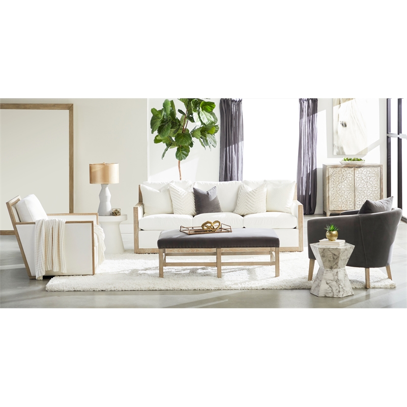 Pemberly Row Full-Length Acacia Wood Floor Mirror in Natural Gray