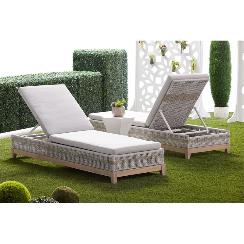 Pemberly Row Rope Weave Outdoor Chaise Lounge With Cushion in Gray