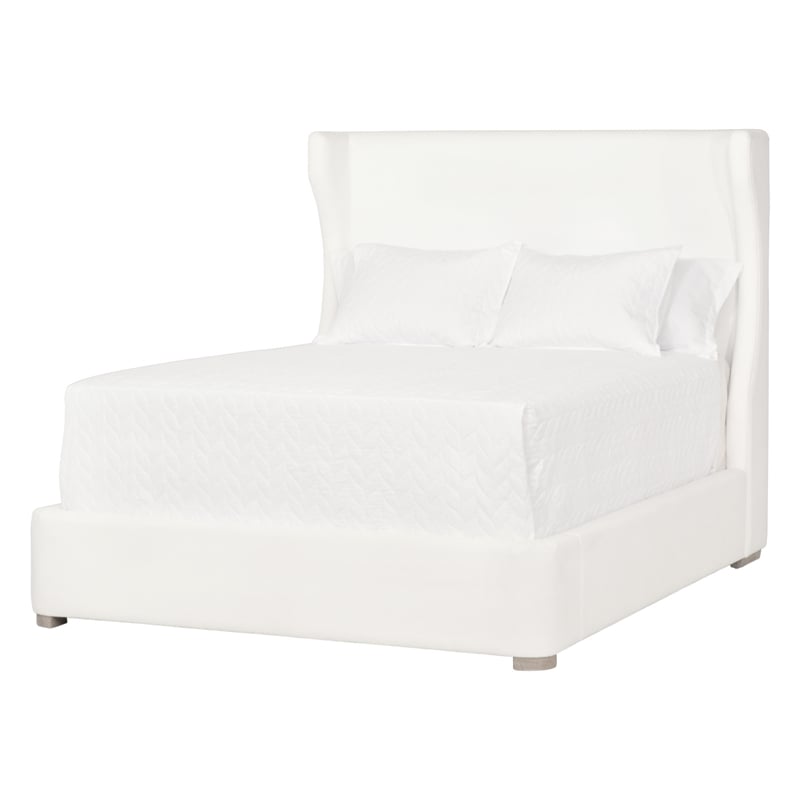 Pemberly Row Curved Wingback Upholstered Cal King Bed in White