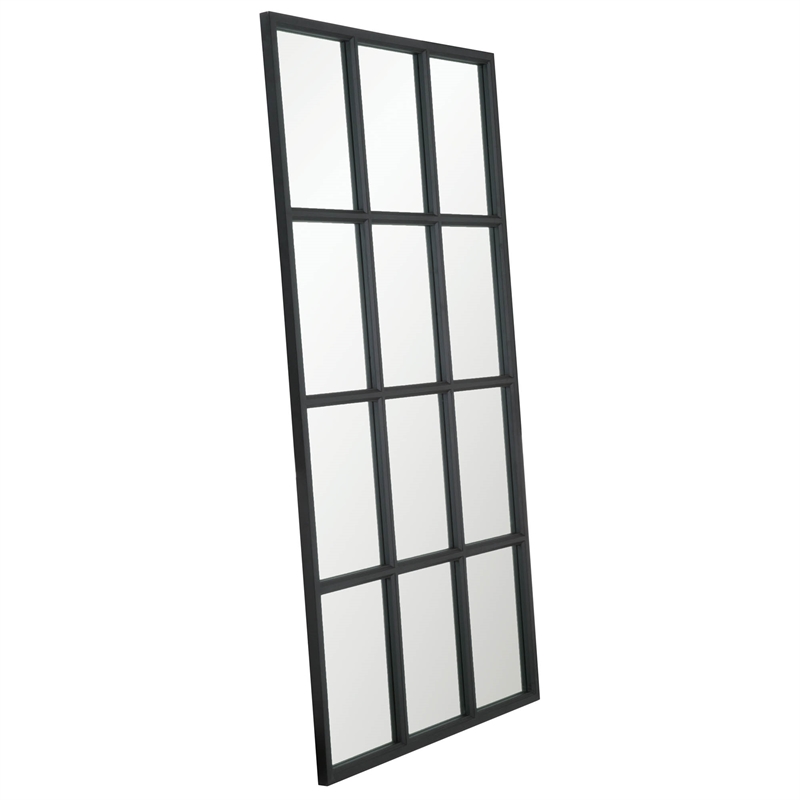 Pemberly Row Contemporary Solid Oak Floor Mirror in Matte Black