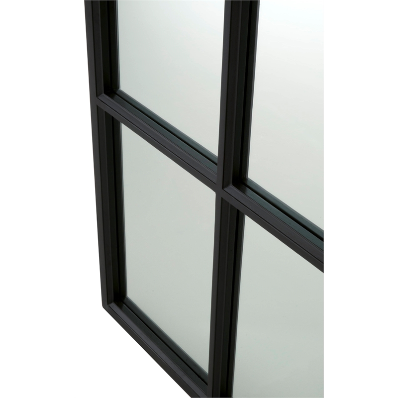 Pemberly Row Contemporary Solid Oak Floor Mirror in Matte Black