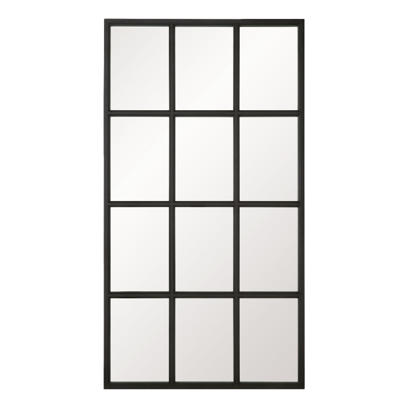 Pemberly Row Contemporary Solid Oak Floor Mirror in Matte Black