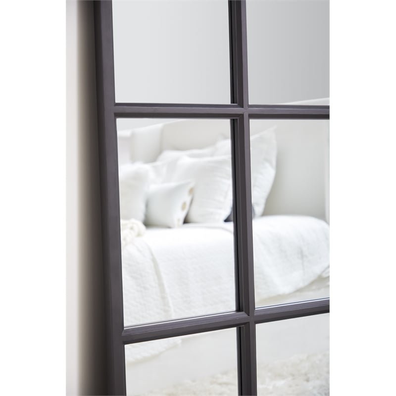 Pemberly Row Contemporary Solid Oak Floor Mirror in Matte Black