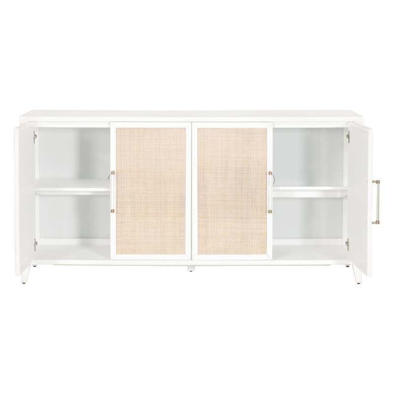 Pemberly Row Contemporary Rattan Inlay Wood Media Sideboard in White