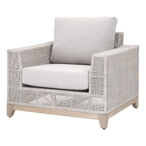 Pemberly Row Rope Weave Outdoor Sofa Chair With Cushions in Gray
