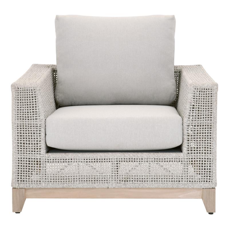 Pemberly Row Rope Weave Outdoor Sofa Chair With Cushions in Gray