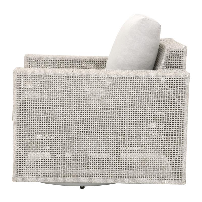 Pemberly Row Contemporary Rope Weave Swivel Outdoor Rocker Chair in Gray