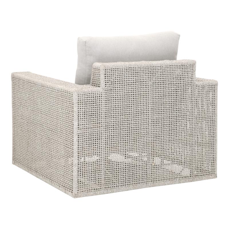 Pemberly Row Contemporary Rope Weave Swivel Outdoor Rocker Chair in Gray