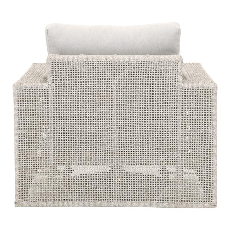 Pemberly Row Contemporary Rope Weave Swivel Outdoor Rocker Chair in Gray
