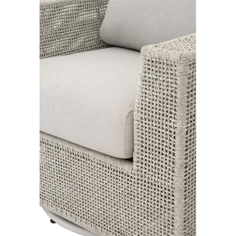 Pemberly Row Contemporary Rope Weave Swivel Outdoor Rocker Chair in Gray