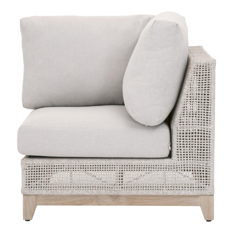 Pemberly Row Modular Rope Weave Outdoor Corner Chair in Gray
