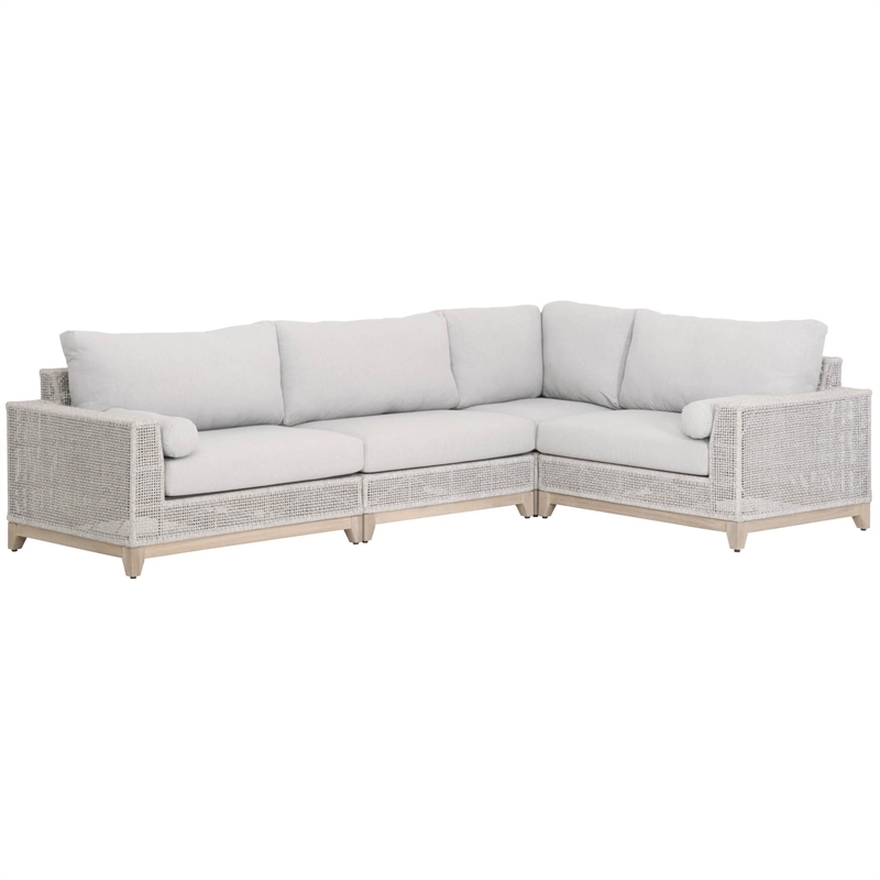 Pemberly Row Modular Rope Weave Outdoor Corner Chair in Gray
