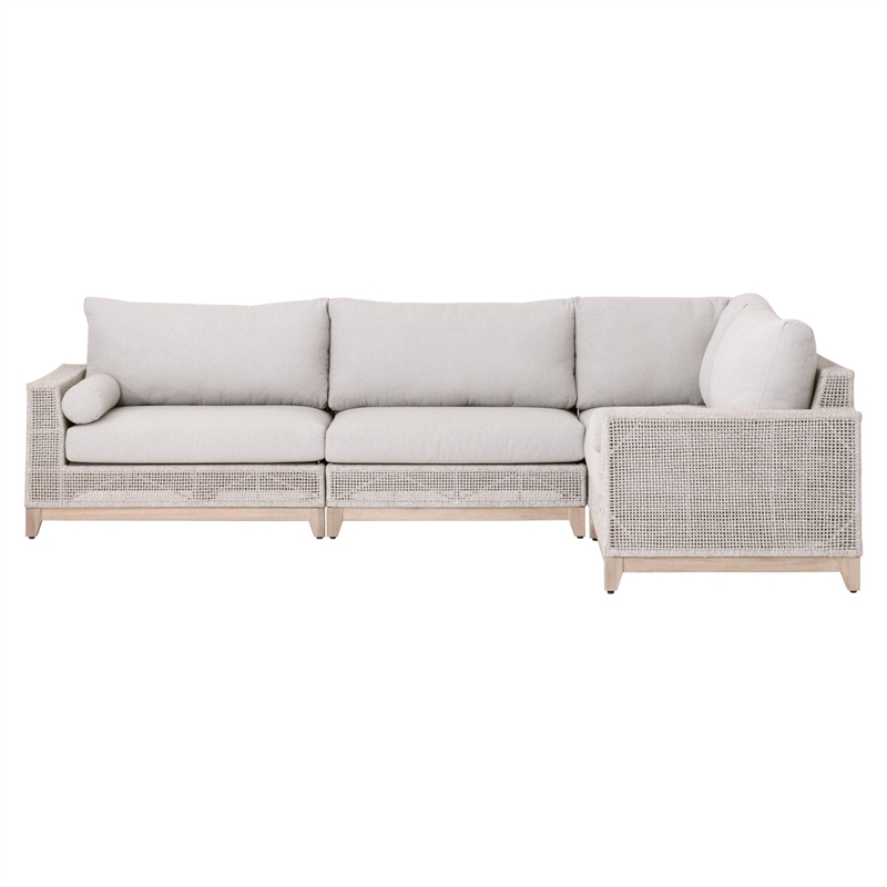Pemberly Row Modular Rope Weave Outdoor Corner Chair in Gray