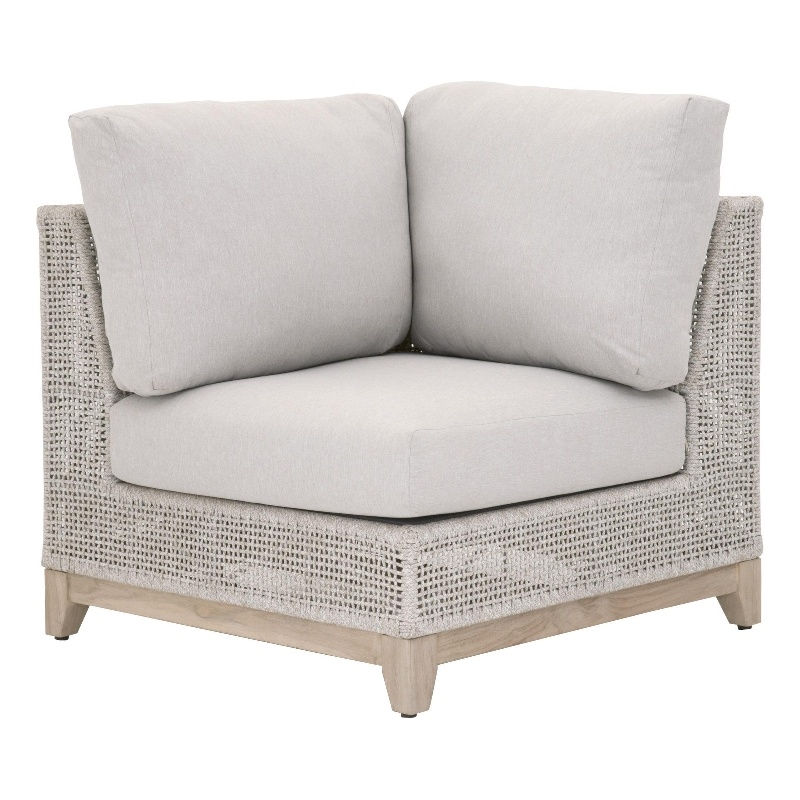 Pemberly Row Modular Rope Weave Outdoor Corner Chair in Gray