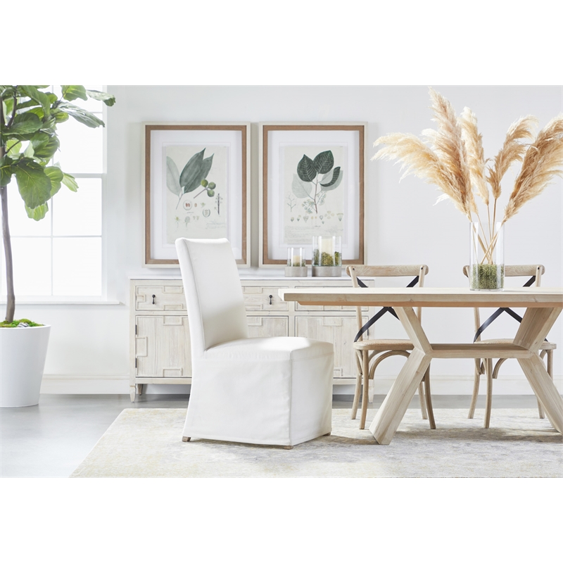Pemberly Row Skirted Slipcover Fabric Dining Chair in White (Set of 2)
