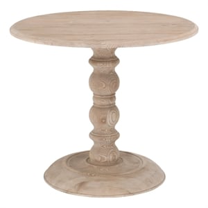 Pemberly Row 36&quot Round Pedestal Pine Wood Dining Table in Gray