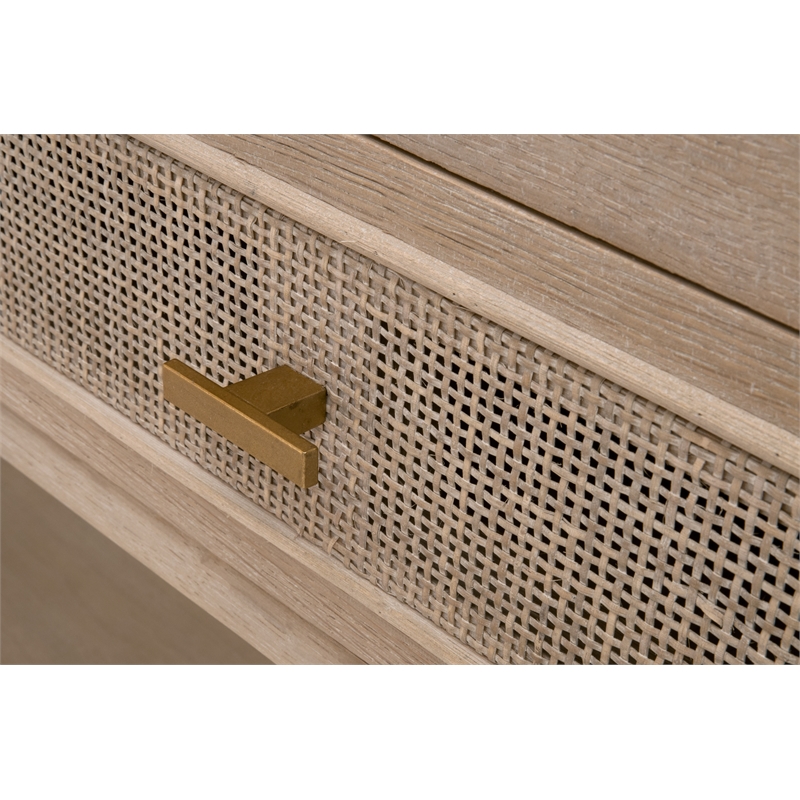 Pemberly Row Reclaimed Oak Cane Inlay Entry Console in Smoke Gray