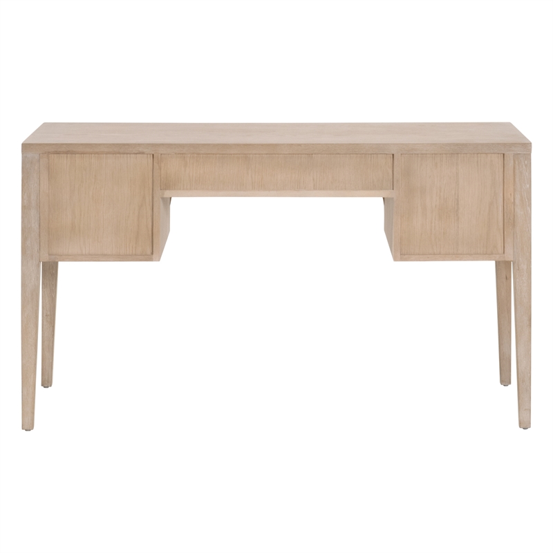 Pemberly Row 5-Drawer Reclaimed Oak Cane Inlay Desk in Smoke Gray