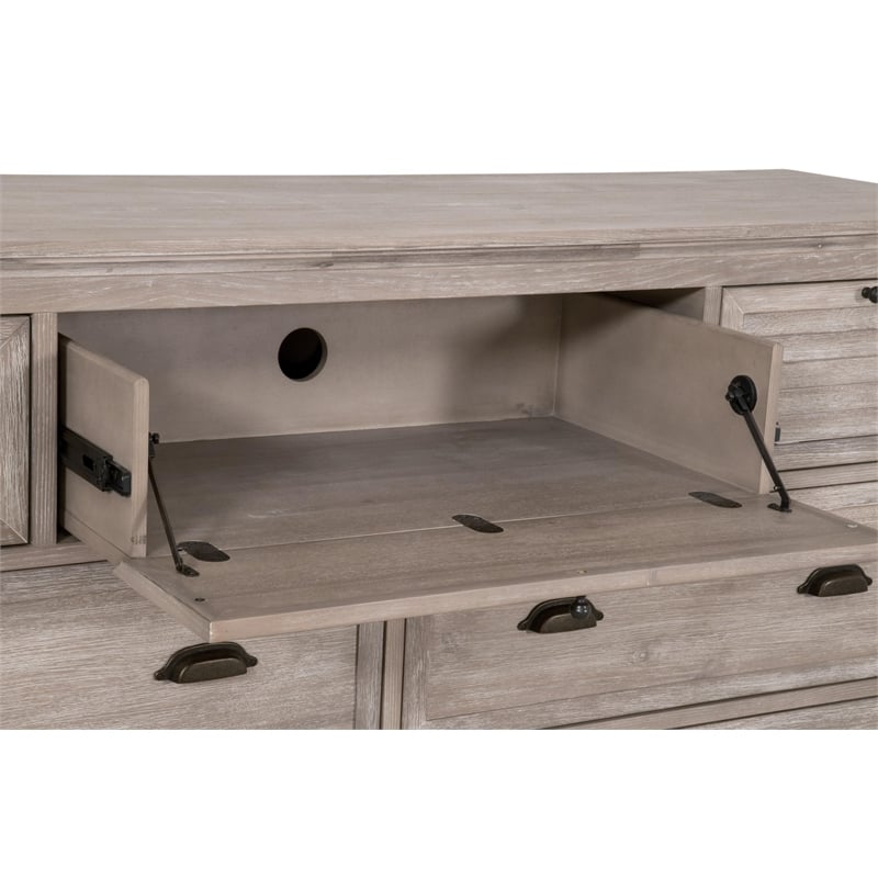 Pemberly Row Contemporary 7-Drawer Acacia Wood Media Dresser in Gray