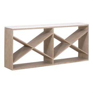 Pemberly Row Quartz Top Reclaimed Oak &quotX&quot Base Console Table in Gray