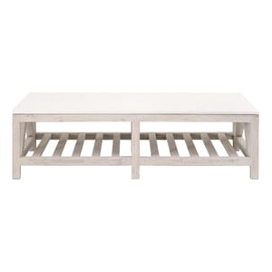 Pemberly Row Quartz Top Reclaimed Pine Trestle Coffee Table in White