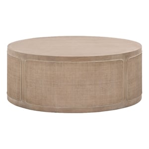 Pemberly Row Round Reclaimed Oak Cane Inlay Coffee Table in Gray