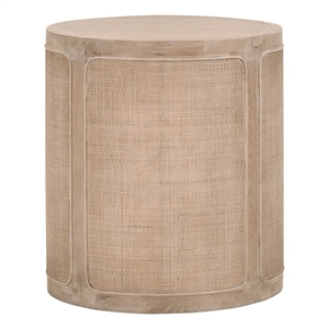 Pemberly Row Round Reclaimed Oak Cane Inlay End Table in Gray