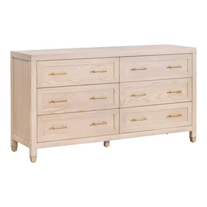 Pemberly Row 66&quot Wide Oak 6-Drawer Double Dresser in Light Honey