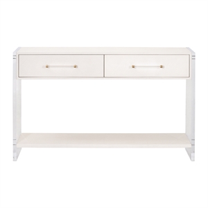 Pemberly Row 52&quot Faux Shagreen 2-Drawer Console Table in Pearl
