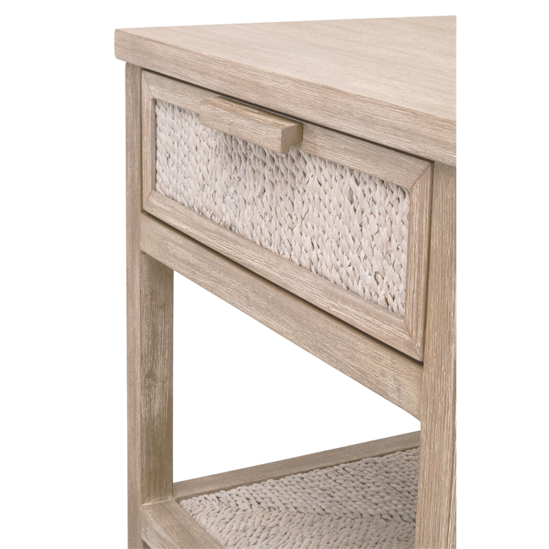 Pemberly Row Abaca Rope Mahogany 1-Drawer Nightstand in Gray