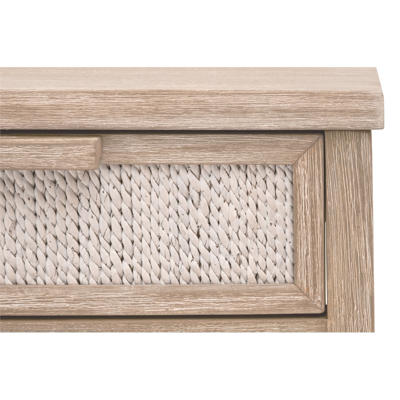 Pemberly Row Abaca Rope Mahogany 1-Drawer Nightstand in Gray