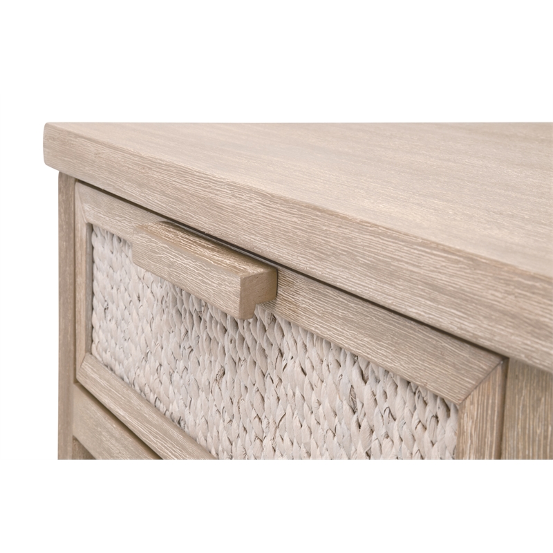 Pemberly Row Abaca Rope Mahogany 1-Drawer Nightstand in Gray