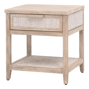Pemberly Row Abaca Rope Mahogany 1-Drawer Nightstand in Gray