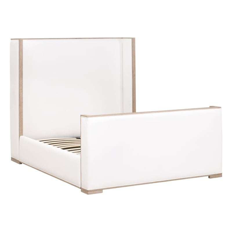 Pemberly Row Upholstered Oak Wing Shelter Cal King Bed in Pearl