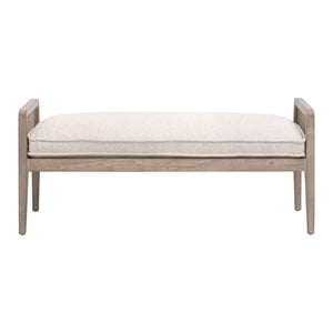 Pemberly Row Contemporary 52&quot Cane Inlay Oak Bench in Beige Linen