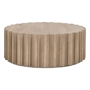 Pemberly Row 42&quot Reclaimed Pine Round Fluted Coffee Table in Gray