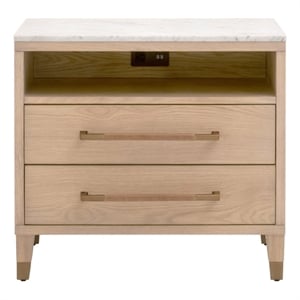 Pemberly Row 2-Drawer Marble Top Nightstand 29&quotW in Natural Oak