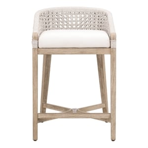Pemberly Row Rope Seat Counter Stool 21&quotW in White With Mahogany Base