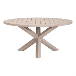 Pemberly Row Outdoor 63&quot Round Teak Dining Table With Slat Top
