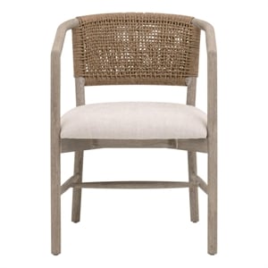 Pemberly Row Oak and Jute Twine Accent Chair in Bisque