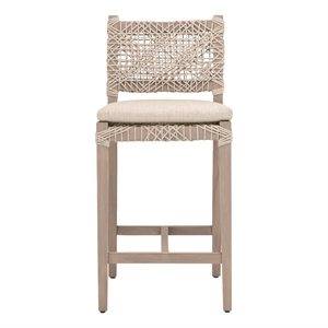 Pemberly Row Woven Rope Outdoor Teak Counter Stool 18.5&quotW in Ecru