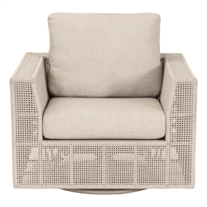 Pemberly Row Outdoor Swivel Rocker Rope Sofa Chair 36.5&quotW in Oat