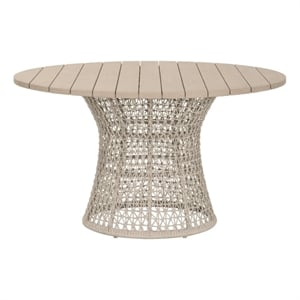 Pemberly Row Outdoor 54&quot Round Teak Dining Table in Oat Rope