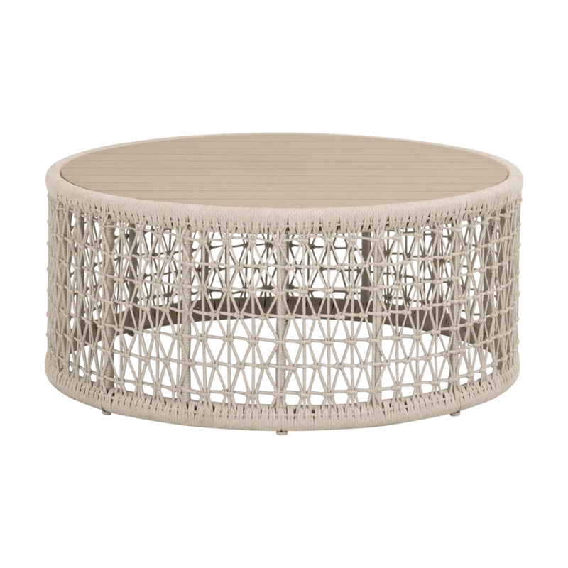 Pemberly Row Outdoor Rope and Teak Round Coffee Table 36