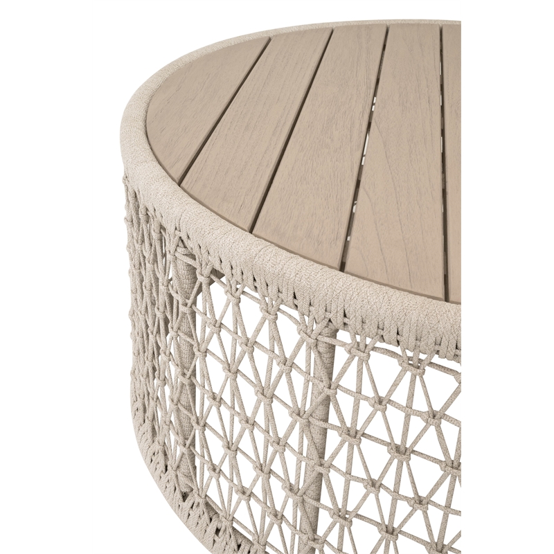 Pemberly Row Outdoor Rope and Teak Round Coffee Table 36