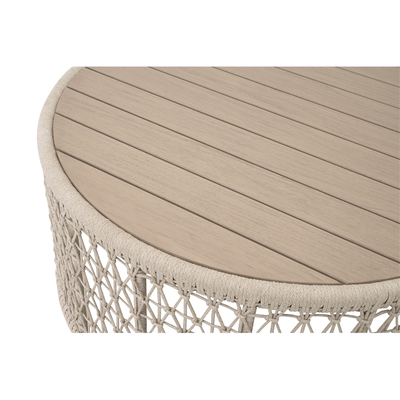 Pemberly Row Outdoor Rope and Teak Round Coffee Table 36