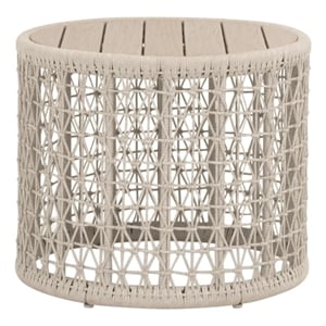 Pemberly Row Outdoor Rope and Teak Round End Table 24&quot x 20&quot in Oat