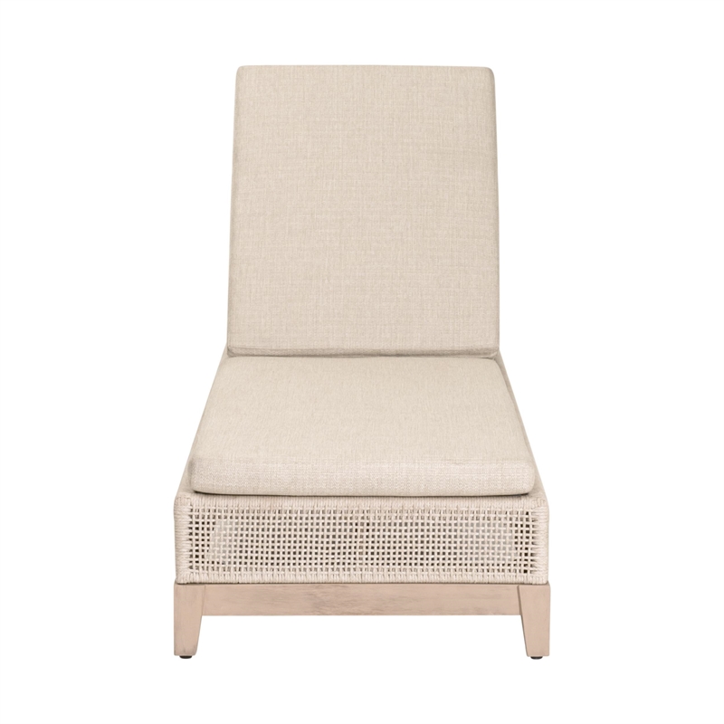 Pemberly Row Outdoor Woven Rope Teak Adjustable Chaise Lounge in Oat
